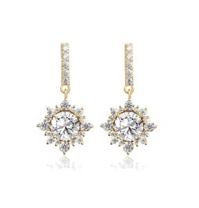 Magnifiques boucles d'oreilles pendantes rondes en or massif 14K 18K, serties de pierres cultivées en laboratoire, bijoux élégants, cadeau idéal pour femme. - Product Image 2