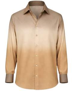 เสื้อเชิ้ตผู้ชายสีเบจออมเบร ผ้าฝ้ายพรีเมียม แขนยาว ติดกระดุม สวมใส่ได้ทั้งแบบลำลองและเป็นทางการ รับผลิตตามสั่ง (OEM) จำหน่ายส่ง - Product Image 1