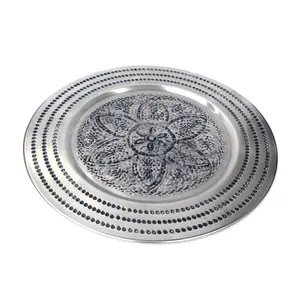 Pewter Antique Plating Iron Decorative Round Serving Plates For Kitchen & Table Top Dinnerware