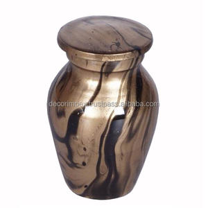 <b>Bronze</b> & Brass Metal Cremation Urn with Sky Blue Ract Design Eco-Friendly High Quality Tabletop <b>Vase</b> for Ashes Storage - Product Image 1