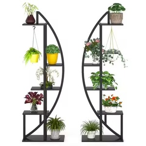 Next Gen Direct Sourcing <b>Plant</b> <b>Stand</b> Black Metal 3-<b>Tier</b> A-Frame Slatted Grid Display Shelf Vine Scroll Side Accent For Balcony - Product Image 2