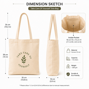 Bolsa de tela de algodón beige con estampado de hojas para el cuidado personal, para uso diario - Product Image 2