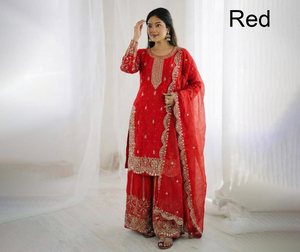 PinkCityBlocks Designer Salwar Kameez de mariée pour femme en micro-coton, réversible, anti-humidité, coupe ample, longueur standard, pour soirée - Product Image 1