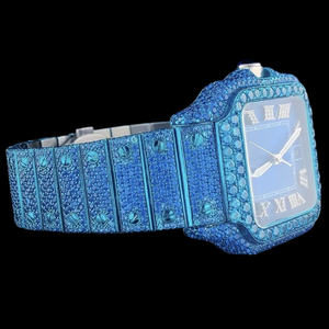 Hot Selling <b>Blue</b> Color Cubic Zirconia Diamond Square Case With Roman Numerals Dial Trendy Quartz Movement Hip Hop <b>Man's</b> <b>Watch</b> - Product Image 3