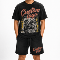 Ensemble T-shirt et short noirs pour homme avec logo personnalisé, style streetwear, imprimé, col rond en coton, tenue d'été