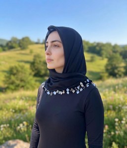 Handmade Stretchable <b>Black</b> Silk Square Shape <b>Scarf</b> with Silver Heart Embroidery Trim for Women - Product Image 4