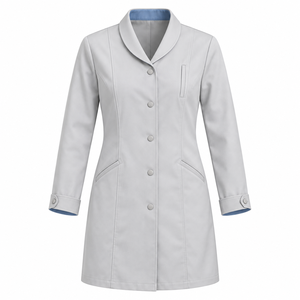 Blouse Médicale Gris Pâle Bleu Marine à Col Châle, Uniforme de Laboratoire Personnalisé, Vente en Gros, Tenue de Travail Unisexe pour Soins de Santé avec Poche Oblique - Product Image 1