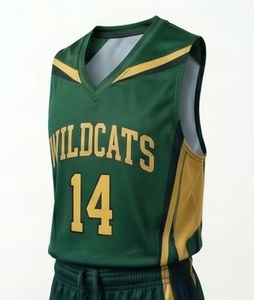 Conjunto de camiseta de baloncesto Wildcats para hombre, verde y dorado, sublimado, cuello en V, sin mangas, absorbe la humedad, ajuste atlético, pantalones cortos con cordón - Product Image 4