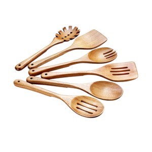 Juego de utensilios de cocina de madera de 6 piezas: espátula, espátula ranurada, pinza para pasta, tenedor para ensalada, herramientas antiadherentes para cocinar - Product Image 1