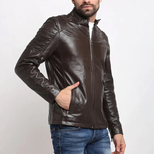 Men's 100% Genuine Leather Varsity <b>Jacket</b> with Stand Collar and Front Logo Hooded Vintage Style Premium Packaging - Product Image 1