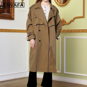 Chaquetas Cortavientos Personalizadas, Abrigo Largo Color Caqui de Moda para Mujer con Cinturón, Ropa Femenina, Chaqueta Ligera, Abrigo Tipo Gabardina para Mujer - Product Image 6