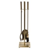 Ensemble d'outils de cheminée en laiton vieilli 5 pièces en acier robuste avec support, revêtement en poudre, pour foyer intérieur/extérieur