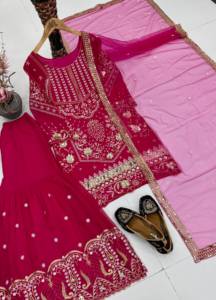 Traje Sharara Rosa para Mujer, Bordado, Estilo Indio-Pakistaní, para Bodas y Fiestas, Salwar Kameez Étnico, Largo hasta el Suelo - Product Image 2