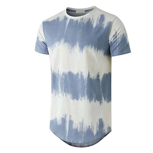 Men's <b>Tie</b>-Dye Short Sleeve T-Shirt Regular Fit O-Neck Knitted Casual Long Length Blue <b>White</b> Patterned - Product Image 1