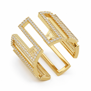 Bague de déclaration géométrique ajourée en or blanc avec diamant de laboratoire, sertissage pavé DEF VVS, certifiée IGI, rhodiée, de luxe pour mariage - Product Image 1