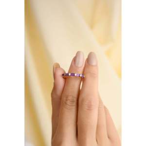 14K Solid Gold Amethyst <b>Dainty</b> Art Deco Band <b>Ring</b> - Product Image 4
