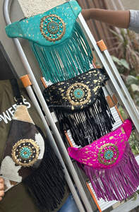 New Stylish <b>Hand</b> Stitched Cowhide Fur Leather Hip <b>Bags</b> Hip Pockets Belts Waist Pocket Belts Fringes Cow Hair <b>Black</b> Fringe Belts - Product Image 3