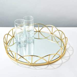 Modern Decorative Metal And <b>Mirror</b> Tray For Living Room Center Table Display With Elegant And Durable Design - Product Image 1