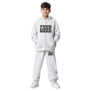 Ensemble de survêtements polaire personnalisés pour enfants, style polo, vente en gros, vêtements d'hiver unis pour garçons et filles, ensemble de survêtements évasés pour enfants - Product Image 3