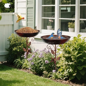 Bain d'oiseaux classique en métal pour extérieur avec support robuste, revêtement résistant aux intempéries, bassin d'eau adapté aux oiseaux pour espaces de jardin - Product Image 4