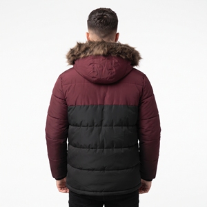 High Quality Men's Corduroy Insulated Puffer <b>Coat</b> Faux Fur <b>Lined</b> Color Block Winter Outerwear Wholesale Custom Jacket - Product Image 2