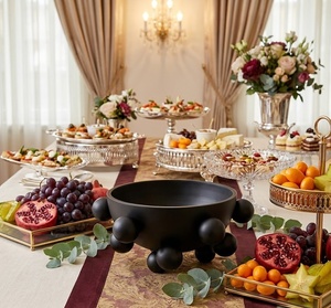 Bol à fruits multifonctionnel en métal noir, bol décoratif rond avec base sphérique pour table de mariage, centre de table design pour fête - Product Image 1