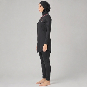 Traje de Baño Nuevo para Mujer, Modesto, de Manga Larga, Deportivo, Burkini, Corte Alto, Estampado, Logotipo Frontal, Spandex/Poliéster, Burkini Islámico para Playa - Product Image 3