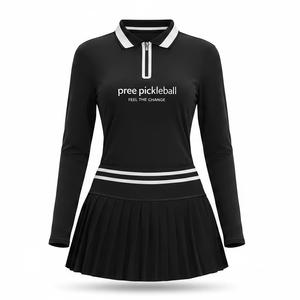 Conjunto de polo y falda pantalón de poliéster elástico para mujer, personalizado, liso, de verano, para pickleball, con forro de compresión incorporado, atuendo para cancha, OEM ODM - Product Image 1