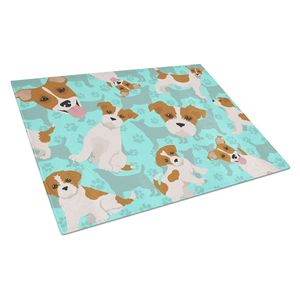 Planche à découper décorative en verre trempé rouge blanc Jack Russell Terrier grande taille planche de service de cuisine pour assiettes - Product Image 1