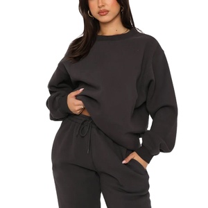 Otoño mujer pantalones de chándal personalizados Sudadera con capucha Jogger conjunto nuevo algodón sólido chándal cuello redondo Sudadera con capucha Jogger señoras chándal - Product Image 2