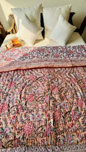 High Quality Hand Block Printed Cotton Single Quilt Handmade Kantha <b>Bedspread</b> for Home Floral <b>Patchwork</b> Design for Summer Winter - Product Image 5