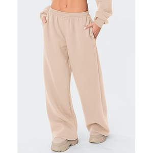 Pantalon de jogging femme coupe droite taille basse en molleton épais uni, élastique, ample et oversize pour la détente - Product Image 4