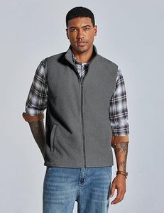 Premium Men's classic Gray Lightweight <b>Fleece</b> Vest Sleeveless Full Zip Stand Collar Casual Travel Layering <b>Gilet</b> - Product Image 5