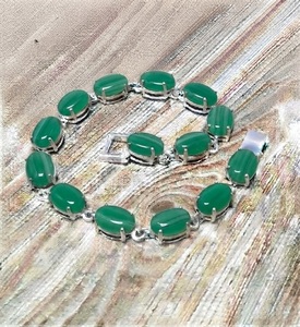 กำไลข้อมือพลอยออนิกซ์สีเขียวธรรมชาติ เงินแท้ 925 ทำมือ เครื่องประดับพลอยสีเขียวขายส่ง - Product Image 2