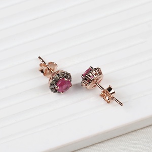 Wholesale 925 <b>Sterling</b> <b>Silver</b> Natural Round Ruby Diamond Halo <b>Stud</b> Earrings Memoria Jewels - Product Image 2