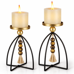 WHOLESALE PRICE Black Candle Holders with Green and White Beads Decorative Candle Stands with Tassel Accent Modern Home Decor - Product Image 3