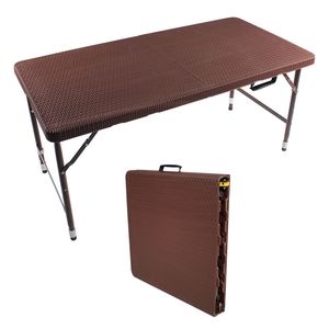 Table pliante portable de 4 pieds en rotin tressé marron pour une utilisation en intérieur et en extérieur - Product Image 1