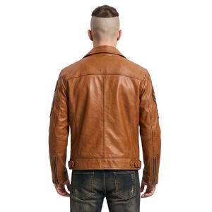 Retro Distressed <b>Leather</b> Patches <b>Jacket</b> <b>Mens</b> Soft <b>Sheepskin</b> Front Zip Moto Rider Outerwear Breathable <b>Jackets</b> - Product Image 2