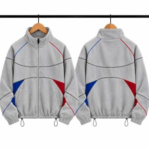 Chaqueta Deportiva Unisex Negra con Bloques de Color, Cierre de Cremallera, Cuello Acolchado, Mangas Raglán, 100% Algodón, Estampado Digital Otoñal - Product Image 5
