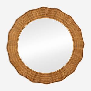 Miroir mural rond en rotin tressé à la main avec bord festonné, cadre naturel décoratif, décoration intérieure, vente en gros, fournisseur écologique - Product Image 1
