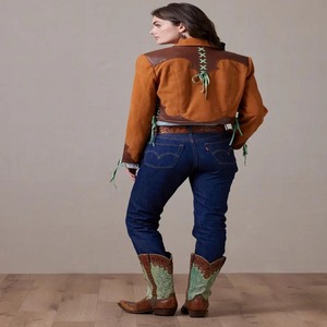 Vintage Brown Suede <b>Western</b> <b>Jacket</b> Lace-Up Detail, Cropped Boho Style - Product Image 3