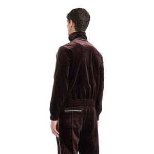 Ensemble de survêtement en velours marron foncé pour homme, 2 pièces, fermeture éclair intégrale, couleur unie, décontracté, avec poches latérales, coupe classique, pour l'automne - Product Image 3