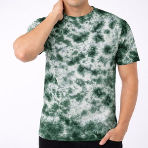 Premium Quality Men's <b>Tie</b>-Dye Short Sleeve T-Shirt O-Neck Casual <b>Knitted</b> Regular Fit Teal White Patterned 100% Cotton - Product Image 1
