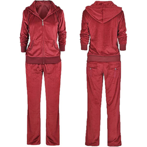 Ensemble de survêtement de luxe en velours pour femme, col montant, mélange de polyester et velours, veste douce et moelleuse, pantalon évasé, style rétro glamour, ensemble de détente - Product Image 5
