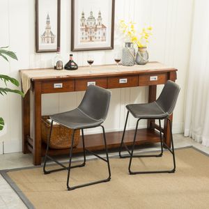 Lotusville Lot de 2 tabourets de bar réglables en hauteur, en cuir PU vintage, gris antique - Product Image 4