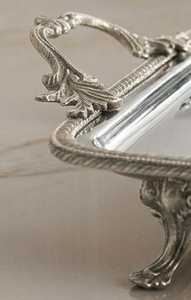 Plateau de service antique en laiton avec poignées, plateau à thé et à café argenté avec pieds, style ottoman, décoration de luxe pour la maison, cadeaux - Product Image 4