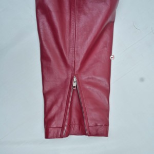 Factory Made <b>Mens</b> Red Real Leather <b>Jacket</b> With <b>White</b> Stripes Zipper Closure Turn-down Collar Casual Style Autumn Wear <b>Jackets</b> - Product Image 6