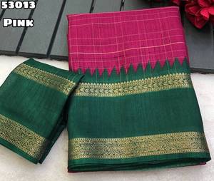 Dola Silk <b>Gap</b> Bentex Border With Chex Weaving & Printed Pallu - Product Image 5
