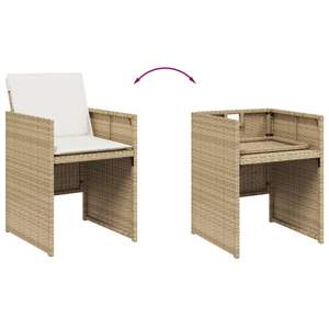 7-Piece Beige Poly <b>Rattan</b> Patio Dining Set with <b>Cushions</b> <b>Garden</b> Sets - Product Image 6