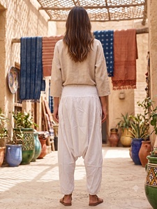 <b>Women's</b> <b>Harem</b> <b>Pants</b> Mid Waist Elastic Loose Fit Ankle-Length Solid Bohemian Summer Casual Breathable Eco-Friendly Rayon Woven - Product Image 6